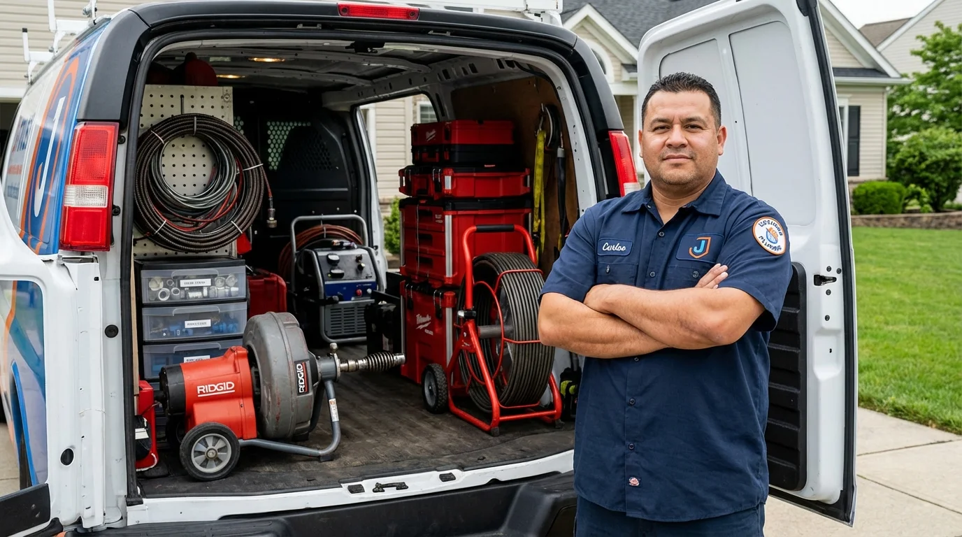 Professional drain cleaning equipment and Johns Plumbing LLC plumber in Fairbury