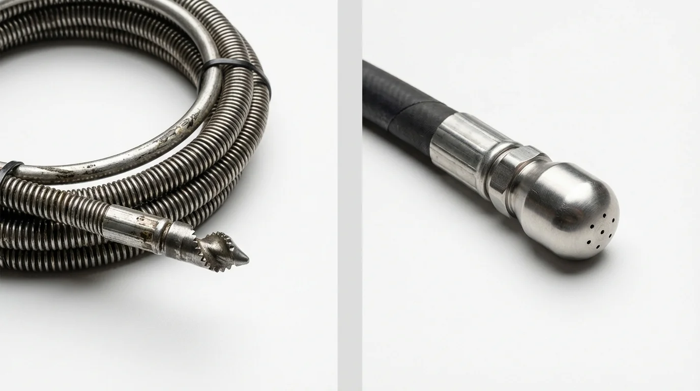 Drain snake cable and hydro jetting nozzle used for drain cleaning in Fairbury, NE