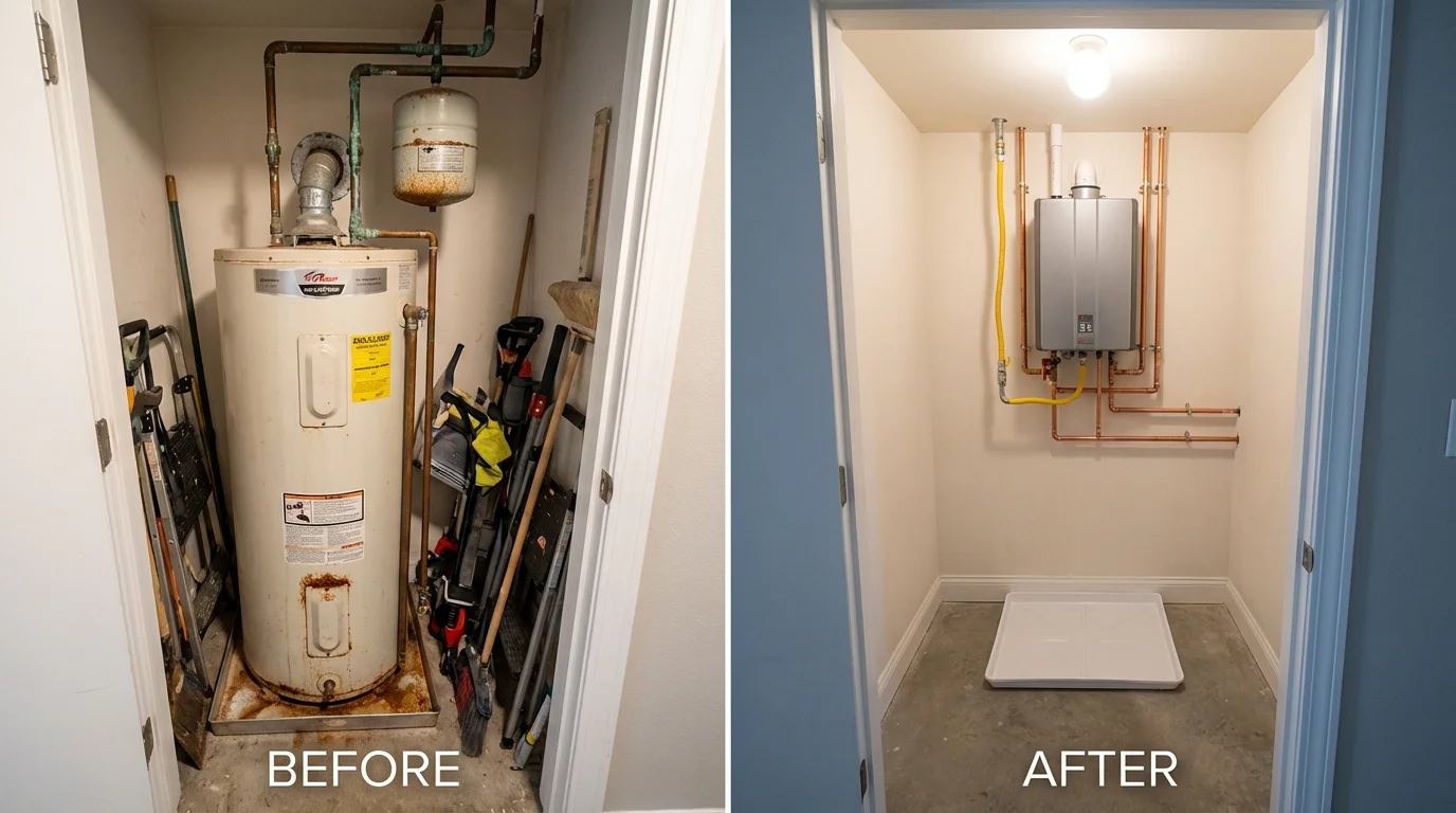 Tank water heater versus wall-mounted tankless unit comparison for Fairbury, NE homeowners